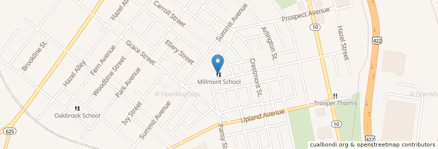Mapa de ubicacion de Millmont School en États-Unis D'Amérique, Pennsylvanie, Berks County, Reading.