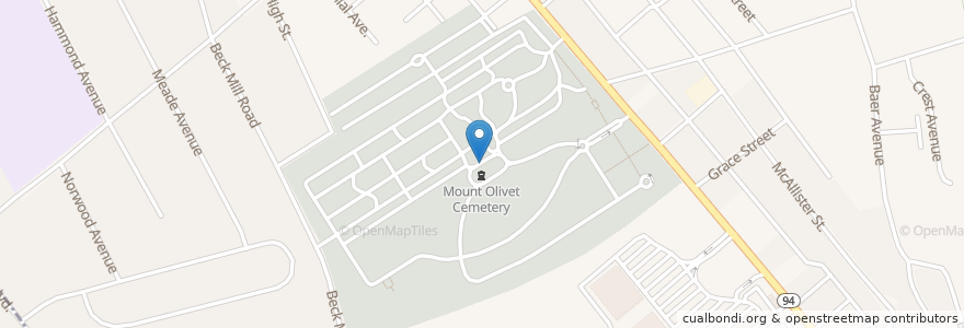 Mapa de ubicacion de Mount Olivet Cemetery en États-Unis D'Amérique, Pennsylvanie, Penn Township.