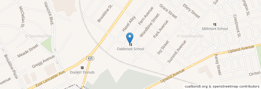 Mapa de ubicacion de Oakbrook School en Соединённые Штаты Америки, Пенсильвания, Berks County, Reading.