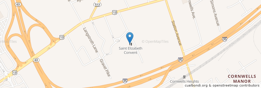 Mapa de ubicacion de Saint Elizabeth Convent en الولايات المتّحدة الأمريكيّة, بنسيلفانيا, Bucks County, Bensalem Township.