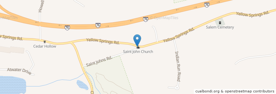 Mapa de ubicacion de Saint John Church en United States, Pennsylvania, Chester County, Tredyffrin Township.