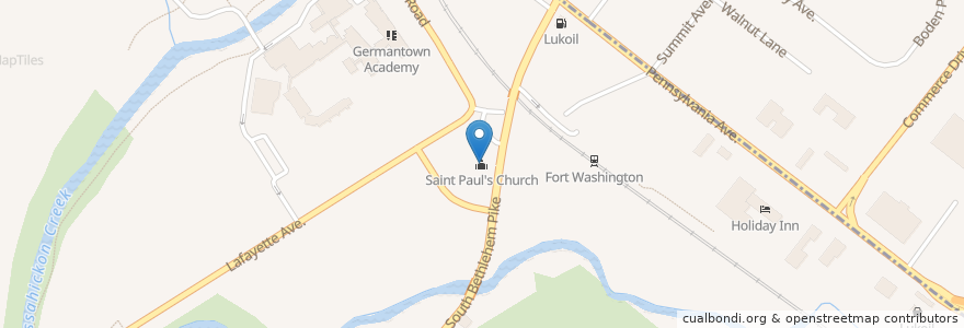 Mapa de ubicacion de Saint Paul's Church en Estados Unidos De América, Pensilvania, Montgomery County, Whitemarsh Township.