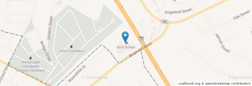Mapa de ubicacion de Scull School en Estados Unidos Da América, Pensilvânia, Westmoreland County, North Huntingdon Township.