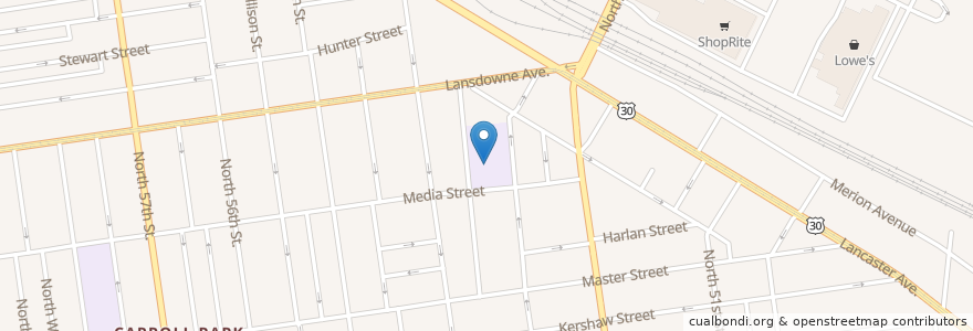 Mapa de ubicacion de Shoemaker Junior High School en Amerika Syarikat, Pennsylvania, Philadelphia County, Philadelphia.