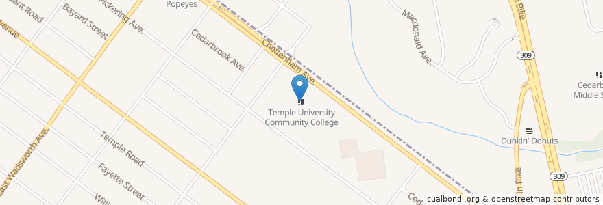 Mapa de ubicacion de Temple University Community College en United States, Pennsylvania, Philadelphia County, Philadelphia.