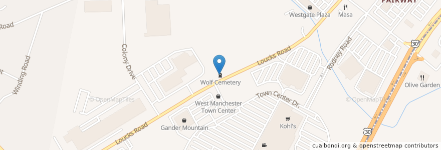 Mapa de ubicacion de Wolf Cemetery en Estados Unidos De América, Pensilvania, West Manchester Township.