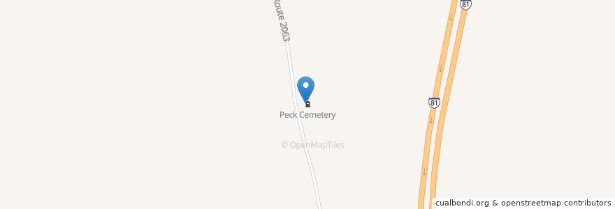 Mapa de ubicacion de Peck Cemetery en アメリカ合衆国, ペンシルベニア州, Susquehanna County, Harford Township.