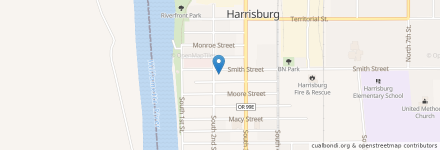 Mapa de ubicacion de Harrisburg Post Office en Estados Unidos Da América, Oregon, Linn County, Harrisburg.