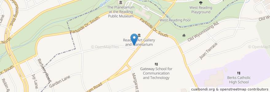 Mapa de ubicacion de Reading Education Center en Estados Unidos Da América, Pensilvânia, Berks County, Reading.