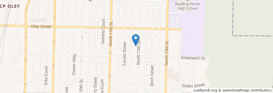 Mapa de ubicacion de Thirteenth and Green Streets Elementary School en 美利坚合众国/美利堅合眾國, 宾夕法尼亚 / 賓夕法尼亞州, Berks County, Reading.