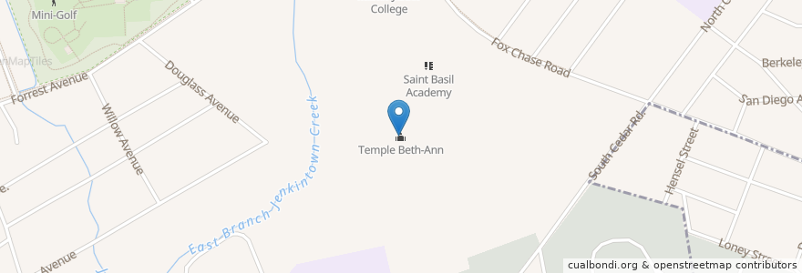 Mapa de ubicacion de Temple Beth-Ann en États-Unis D'Amérique, Pennsylvanie, Montgomery County, Abington Township.