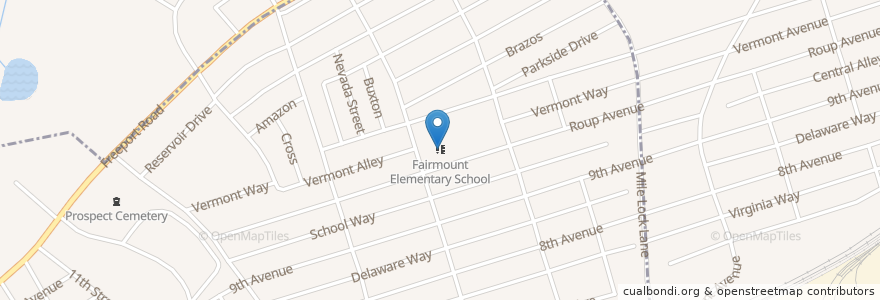 Mapa de ubicacion de Fairmount Elementary School en Estados Unidos De América, Pensilvania, Allegheny County, Brackenridge, Harrison Township.