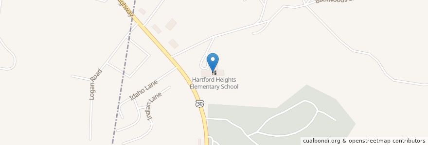Mapa de ubicacion de Hartford Heights Elementary School en United States, Pennsylvania, Westmoreland County, North Huntingdon Township.