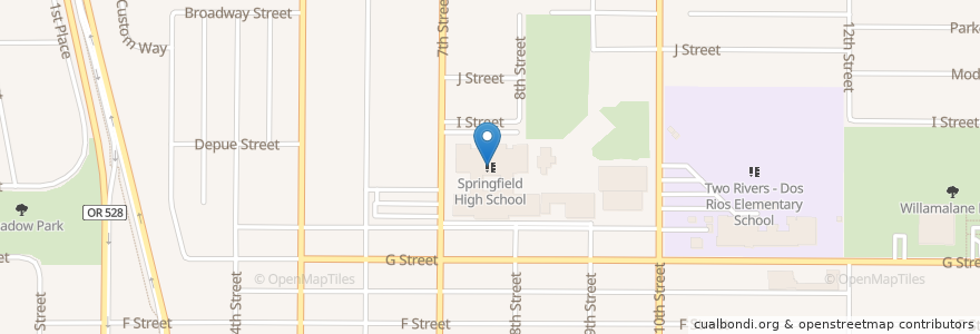 Mapa de ubicacion de Springfield High School en アメリカ合衆国, オレゴン州, Lane County, Springfield.