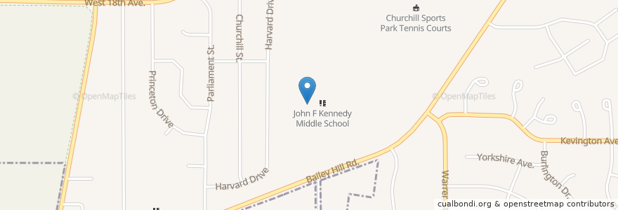 Mapa de ubicacion de John F. Kennedy Middle School en アメリカ合衆国, オレゴン州, Lane County, ユージーン.