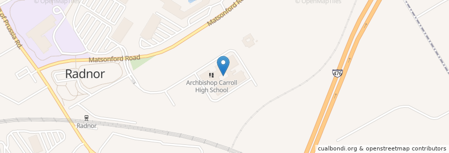 Mapa de ubicacion de Archbishop Carroll High School en United States, Pennsylvania, Delaware County, Radnor Township.