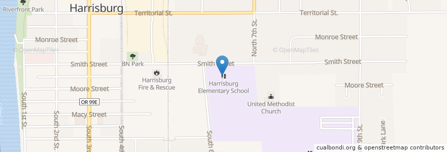Mapa de ubicacion de Harrisburg Elementary School en Stati Uniti D'America, Oregon, Linn County, Harrisburg.