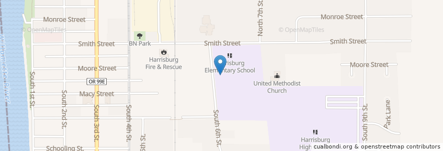 Mapa de ubicacion de Harrisburg Middle School en ایالات متحده آمریکا, اورگن, Linn County, Harrisburg.
