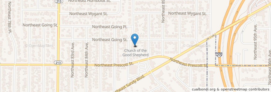 Mapa de ubicacion de Church of the Good Shepherd en Amerika Birleşik Devletleri, Oregon, Portland, Multnomah County.