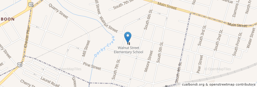 Mapa de ubicacion de Walnut Street Elementary School en Vereinigte Staaten Von Amerika, Pennsylvania, Delaware County, Darby.