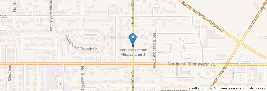 Mapa de ubicacion de Portland Hmong Alliance Church en 美利坚合众国/美利堅合眾國, 俄勒冈州/俄勒岡州, Portland, Multnomah County.