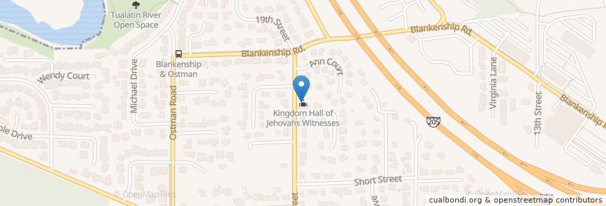 Mapa de ubicacion de Kingdom Hall of Jehovahs Witnesses en アメリカ合衆国, オレゴン州, Clackamas County, West Linn.