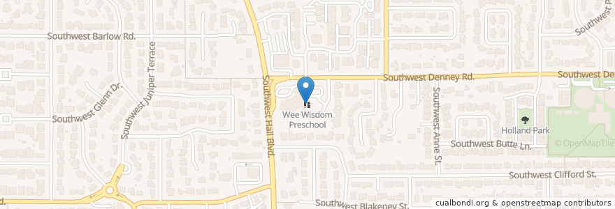 Mapa de ubicacion de Wee Wisdom Preschool en Amerika Syarikat, Oregon, Washington County, Beaverton.