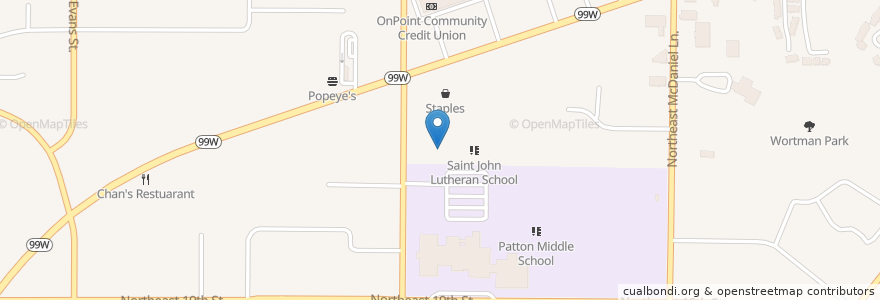 Mapa de ubicacion de Saint John Lutheran Church en États-Unis D'Amérique, Oregon, Yamhill County, Mcminnville.