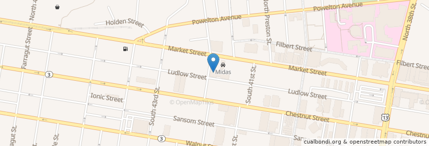 Mapa de ubicacion de Paul Robeson High School for Human Services en 美利坚合众国/美利堅合眾國, 宾夕法尼亚 / 賓夕法尼亞州, Philadelphia County, 費城.