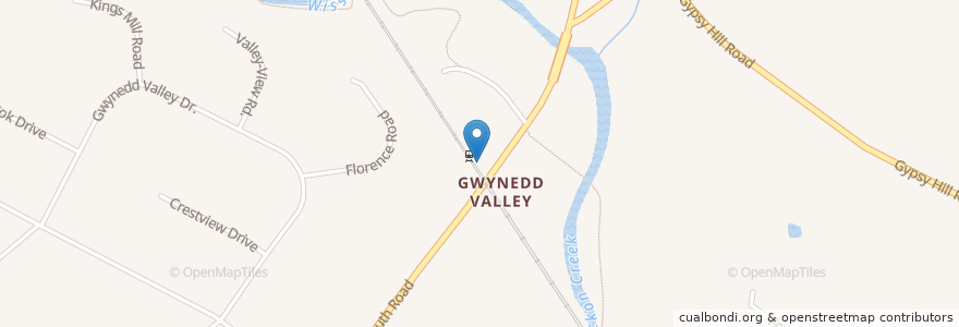 Mapa de ubicacion de Gwynedd Valley Post Office en Vereinigte Staaten Von Amerika, Pennsylvania, Montgomery County, Lower Gwynedd Township.