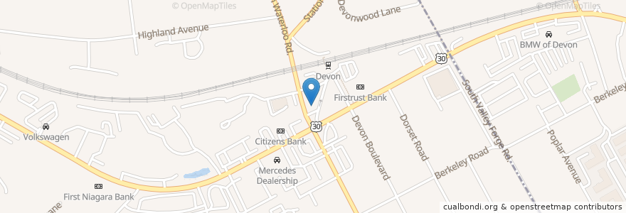 Mapa de ubicacion de Devon Post Office en ایالات متحده آمریکا, پنسیلوانیا, Chester County, Easttown Township.