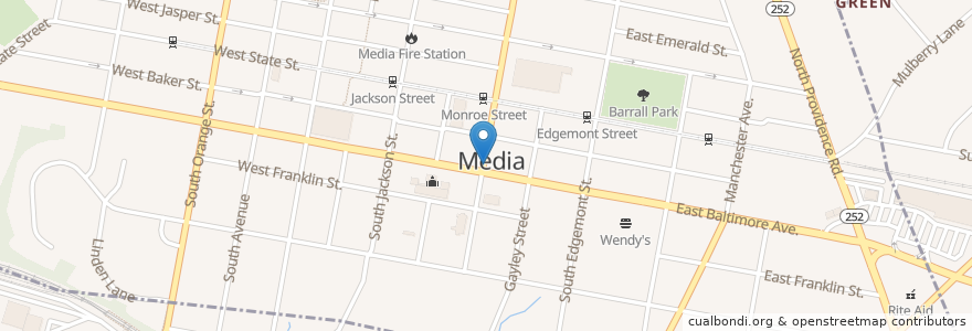 Mapa de ubicacion de Media Post Office en Vereinigte Staaten Von Amerika, Pennsylvania, Delaware County, Media.