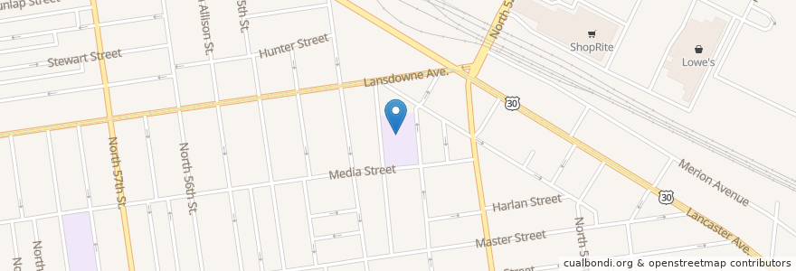 Mapa de ubicacion de Shoemaker Middle School en アメリカ合衆国, ペンシルベニア州, Philadelphia County, フィラデルフィア.