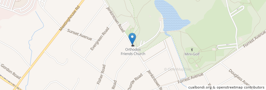 Mapa de ubicacion de Orthodox Friends Church en 미국, 펜실베이니아, Montgomery County, Abington Township.
