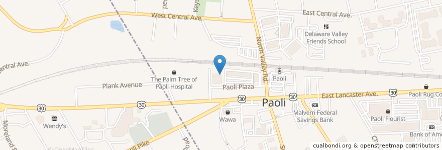 Mapa de ubicacion de Paoli Post Office en アメリカ合衆国, ペンシルベニア州, Chester County, Tredyffrin Township.