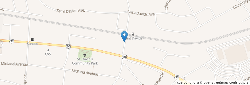 Mapa de ubicacion de Saint Davids Post Office en United States, Pennsylvania, Delaware County, Radnor Township.