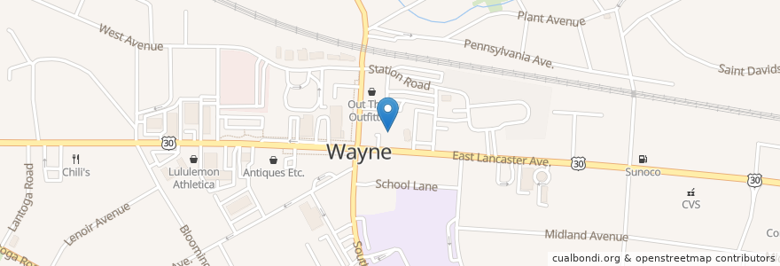 Mapa de ubicacion de Wayne Presbyterian en United States, Pennsylvania, Delaware County, Radnor Township.