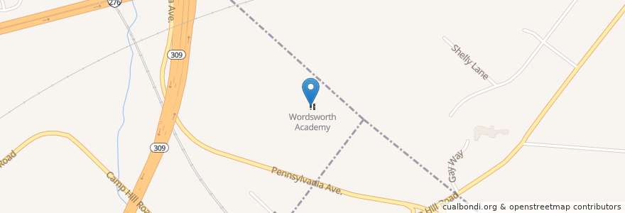 Mapa de ubicacion de Wordsworth Academy en アメリカ合衆国, ペンシルベニア州, Montgomery County, Whitemarsh Township.