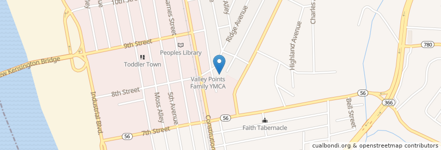 Mapa de ubicacion de First United Methodist Church en Amerika Birleşik Devletleri, Pensilvanya, Westmoreland County, New Kensington.