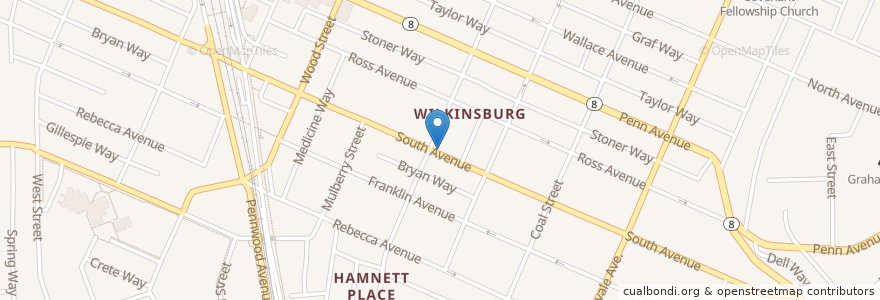 Mapa de ubicacion de Shiloh Apostolic Church en 미국, 펜실베이니아, Allegheny County, Wilkinsburg.