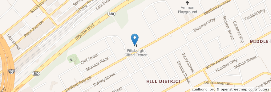 Mapa de ubicacion de Pittsburgh Gifted Center en アメリカ合衆国, ペンシルベニア州, Allegheny County, Pittsburgh.