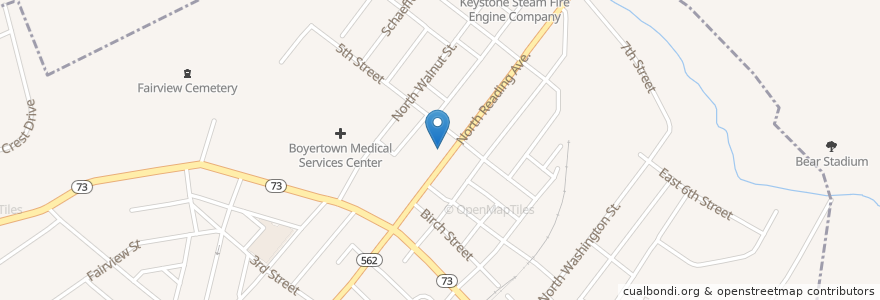 Mapa de ubicacion de Saint Johns Evangelical Lutheran Church en États-Unis D'Amérique, Pennsylvanie, Berks County, Boyertown, Colebrookdale Township.
