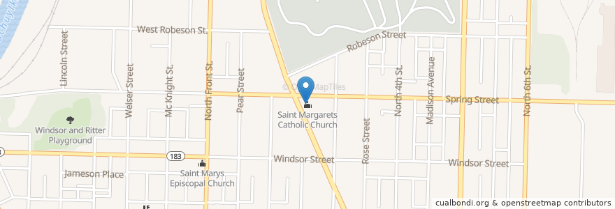 Mapa de ubicacion de Saint Margarets Catholic Church en États-Unis D'Amérique, Pennsylvanie, Berks County, Reading.