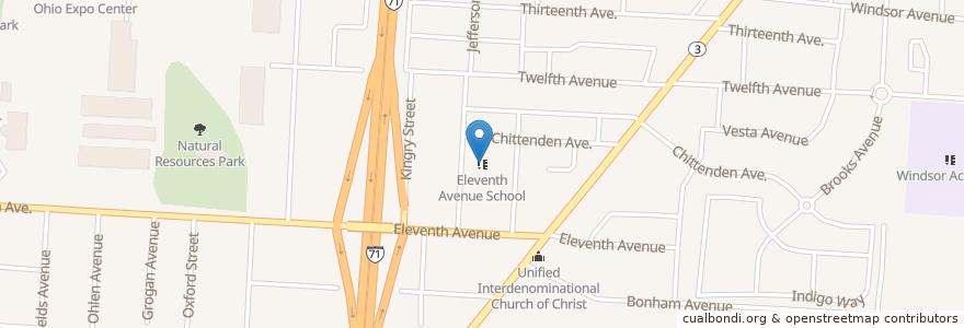 Mapa de ubicacion de Eleventh Avenue School en Verenigde Staten, Ohio, Franklin County, Columbus.