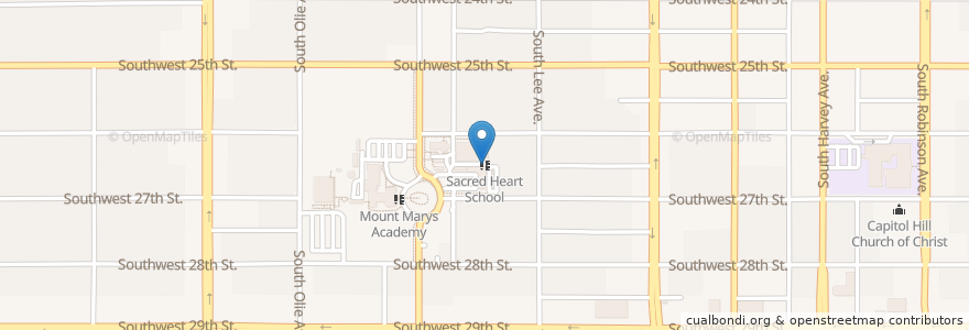 Mapa de ubicacion de Sacred Heart School en 미국, 오클라호마, Oklahoma City, Oklahoma County.