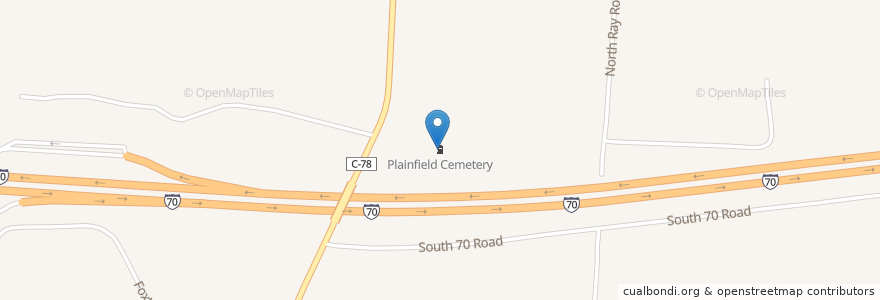 Mapa de ubicacion de Plainfield Cemetery en 미국, 오하이오 주, Belmont County.