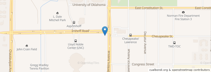 Mapa de ubicacion de University of Oklahoma South Campus en アメリカ合衆国, オクラホマ州, Cleveland County, Norman.
