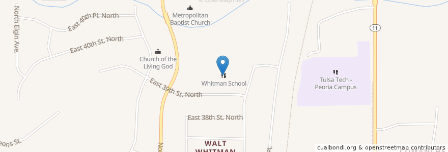 Mapa de ubicacion de Whitman School en 미국, 오클라호마, Tulsa County, Tulsa.