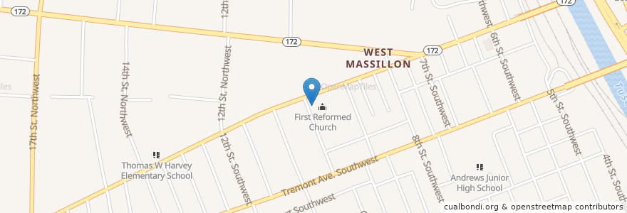 Mapa de ubicacion de Grace United Church of Christ en الولايات المتّحدة الأمريكيّة, أوهايو, Stark County, Massillon.