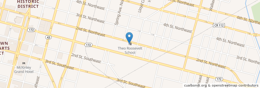 Mapa de ubicacion de Theo Roosevelt School en アメリカ合衆国, オハイオ州, Stark County, Canton.